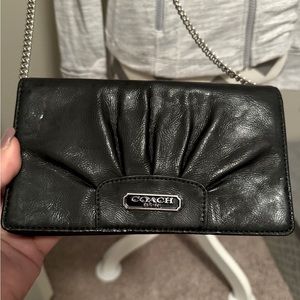 💖Coach Black Leather Clutch Purse Crossbody Pink Interior💖